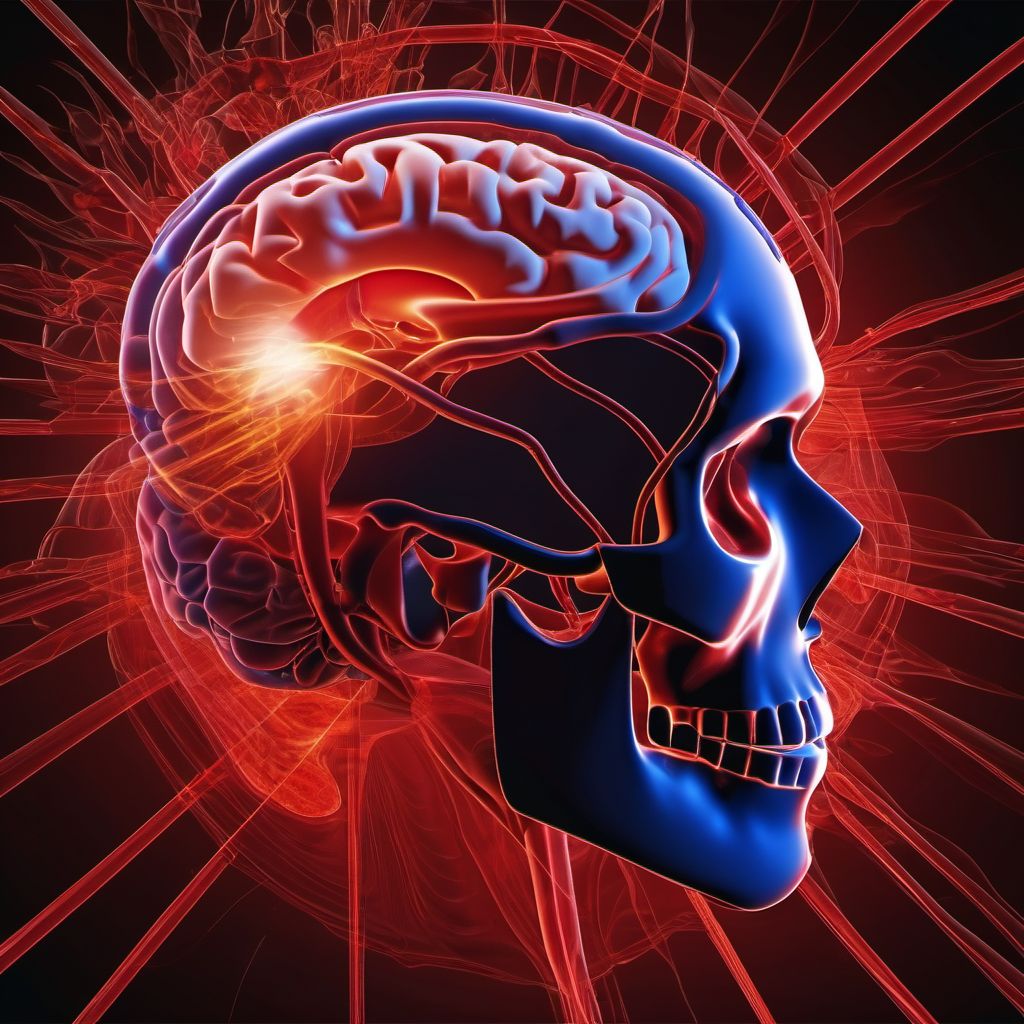 Traumatic subarachnoid hemorrhage with loss of consciousness of any duration with death due to brain injury prior to regaining consciousness digital illustration