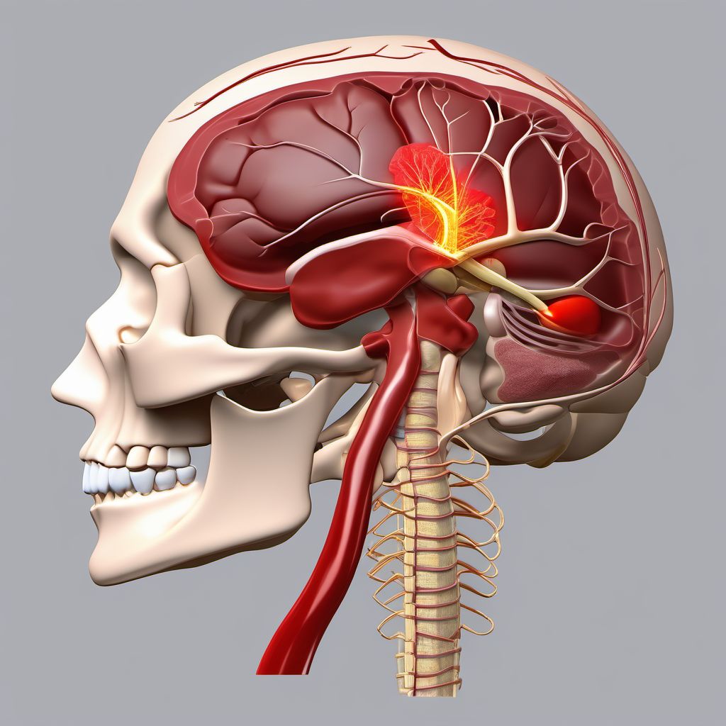 Injury of right internal carotid artery, intracranial portion, not elsewhere classified with loss of consciousness of 30 minutes or less digital illustration