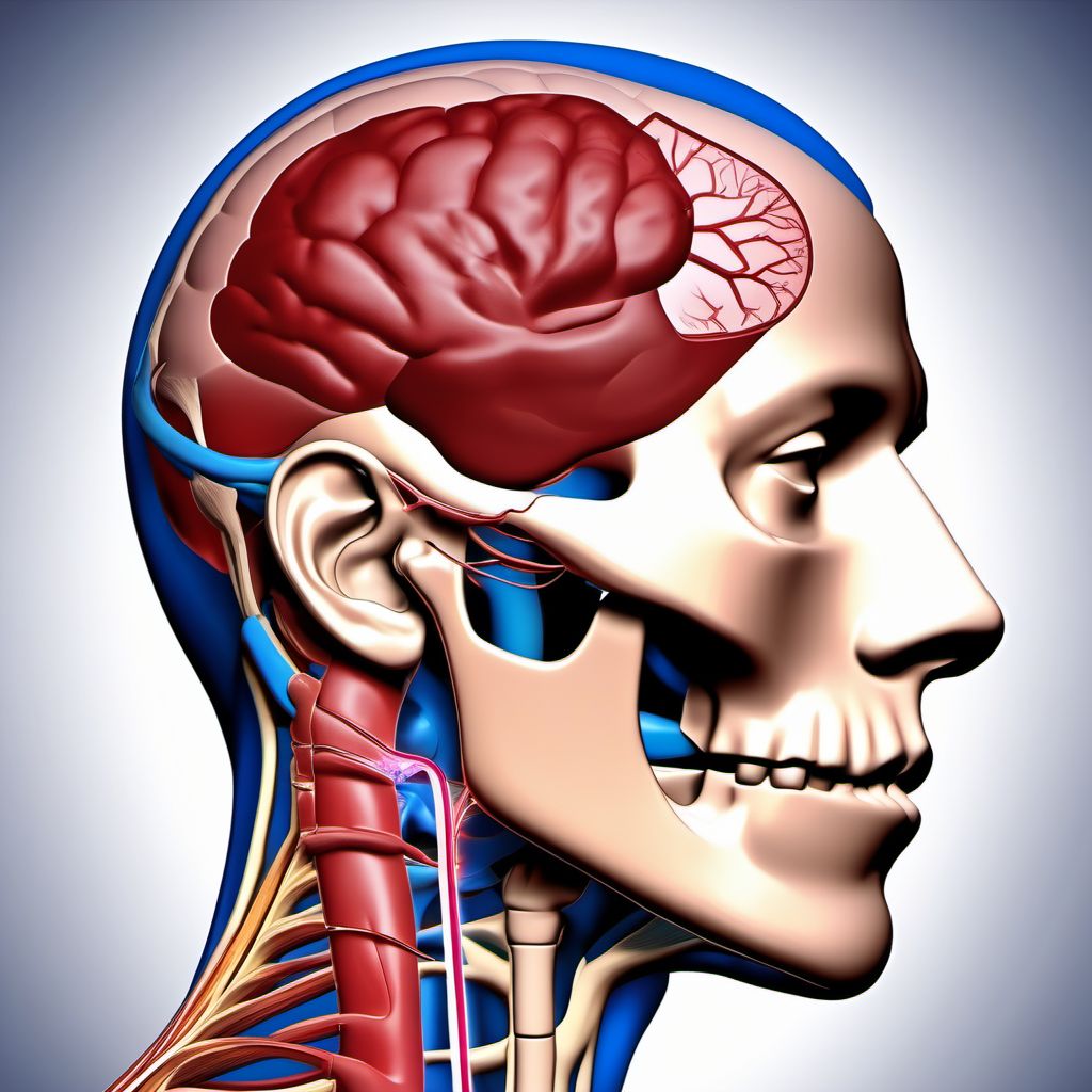 Injury of right internal carotid artery, intracranial portion, not elsewhere classified with loss of consciousness of 31 minutes to 59 minutes digital illustration