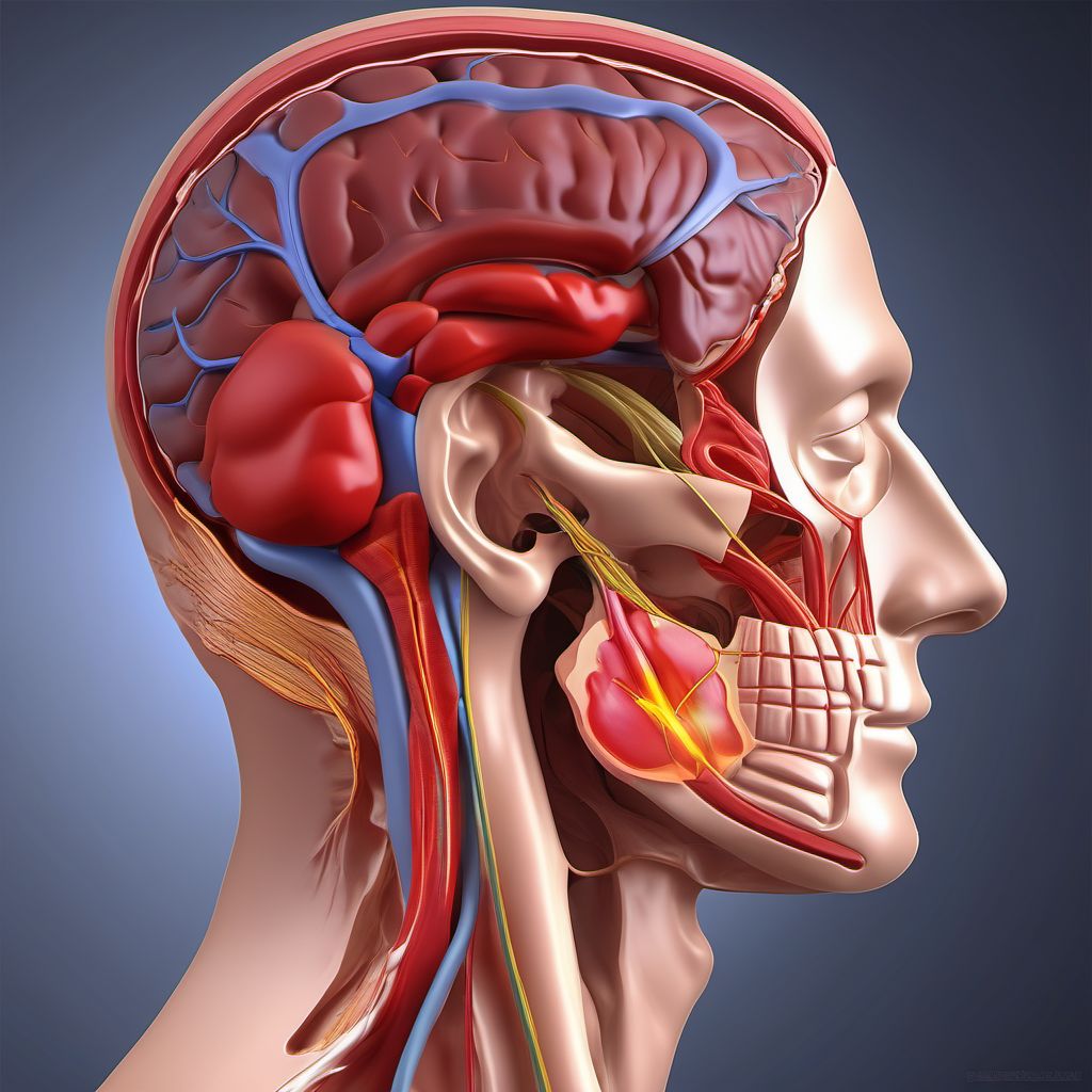 Injury of right internal carotid artery, intracranial portion, not elsewhere classified with loss of consciousness of 1 hour to 5 hours 59 minutes digital illustration