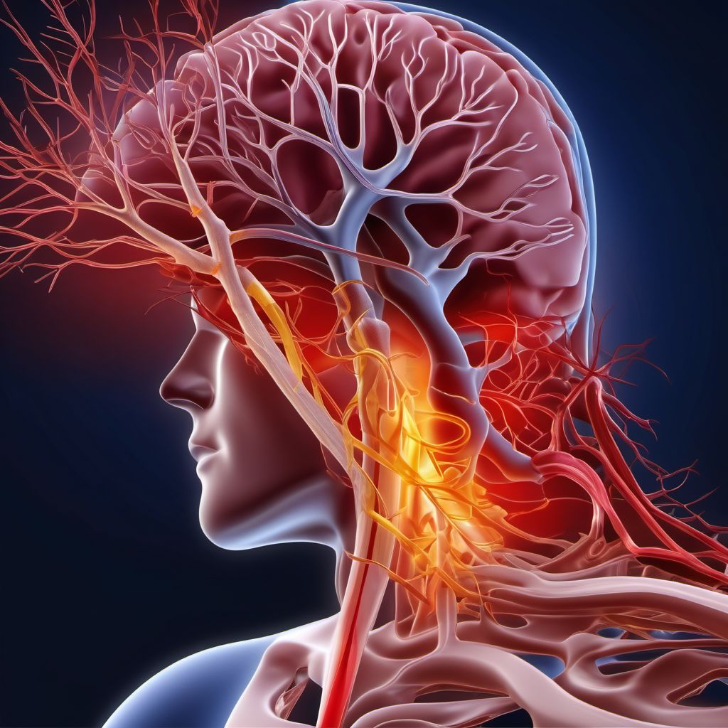 Injury of right internal carotid artery, intracranial portion, not elsewhere classified with loss of consciousness of unspecified duration digital illustration