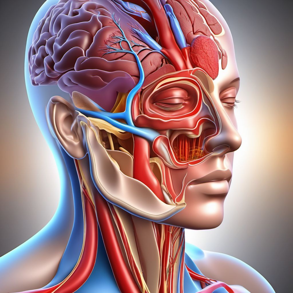 Injury of left internal carotid artery, intracranial portion, not elsewhere classified with loss of consciousness of 30 minutes or less digital illustration