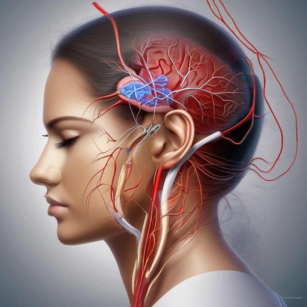 Injury of left internal carotid artery, intracranial portion, not elsewhere classified with loss of consciousness greater than 24 hours with return to pre-existing conscious level digital illustration