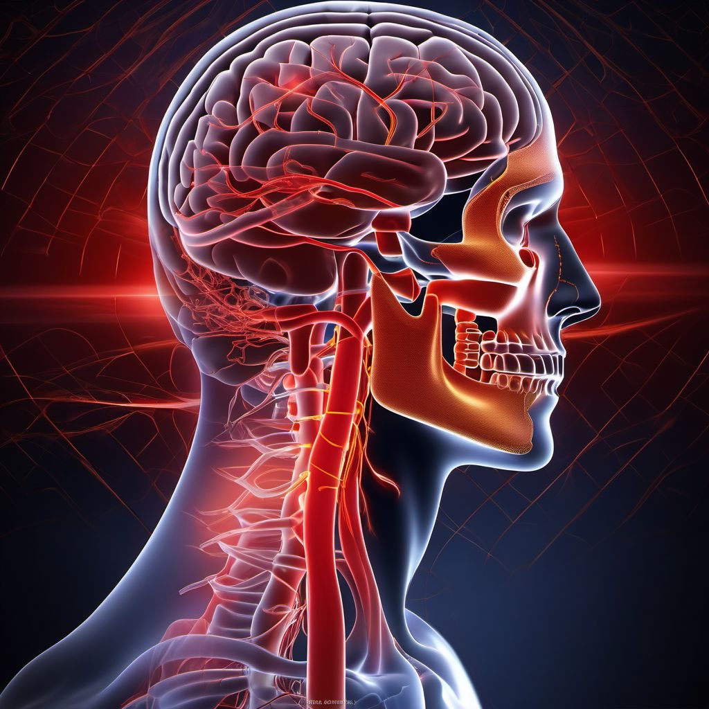 Injury of left internal carotid artery, intracranial portion, not elsewhere classified with loss of consciousness of any duration with death due to brain injury prior to regaining consciousness digital illustration