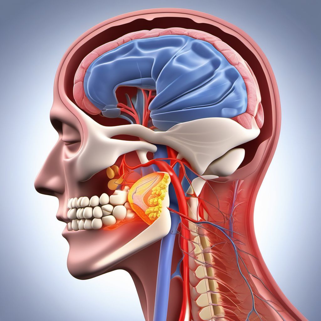 Injury of left internal carotid artery, intracranial portion, not elsewhere classified with loss of consciousness of unspecified duration digital illustration