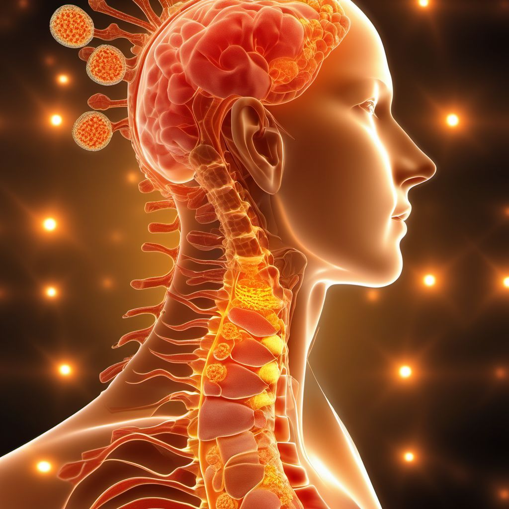 Complete lesion at C2 level of cervical spinal cord digital illustration
