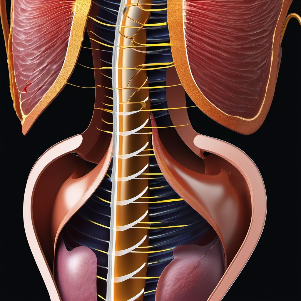 Puncture wound with foreign body of left back wall of thorax with penetration into thoracic cavity digital illustration