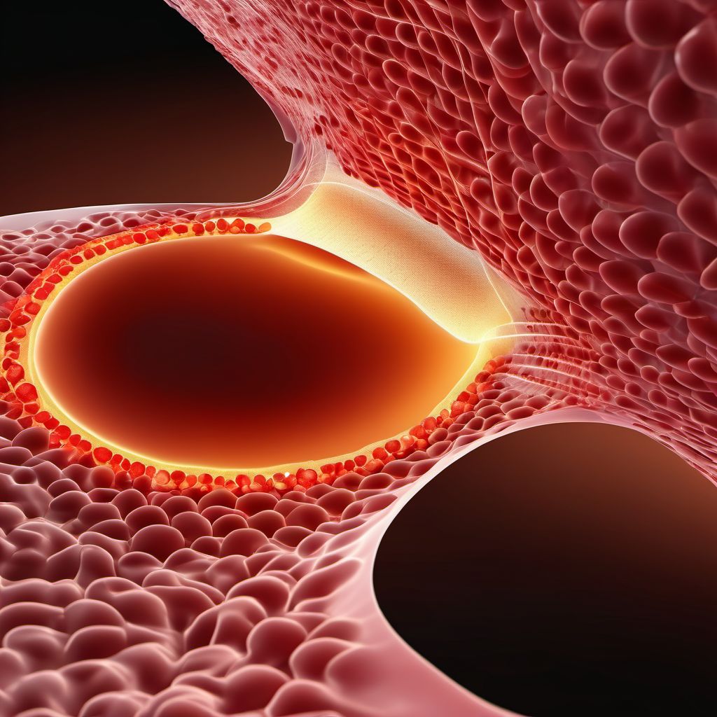 Unspecified open wound of abdominal wall, epigastric region with penetration into peritoneal cavity digital illustration