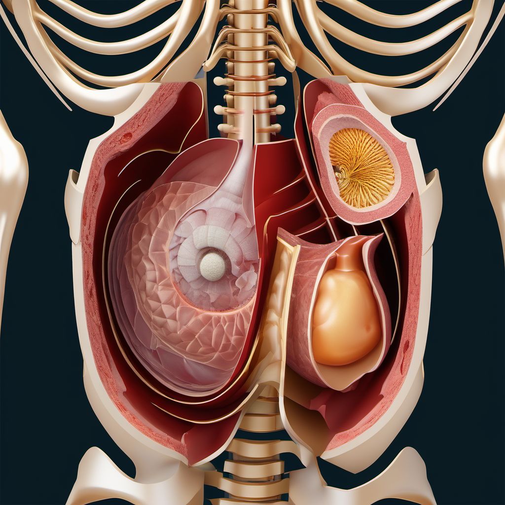 Unspecified open wound of abdominal wall, right lower quadrant with penetration into peritoneal cavity digital illustration