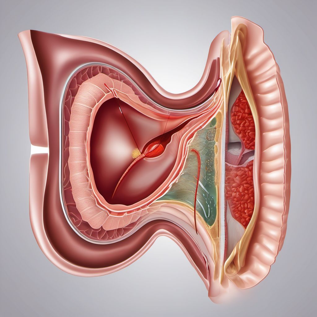 Laceration without foreign body of abdominal wall, left upper quadrant with penetration into peritoneal cavity digital illustration