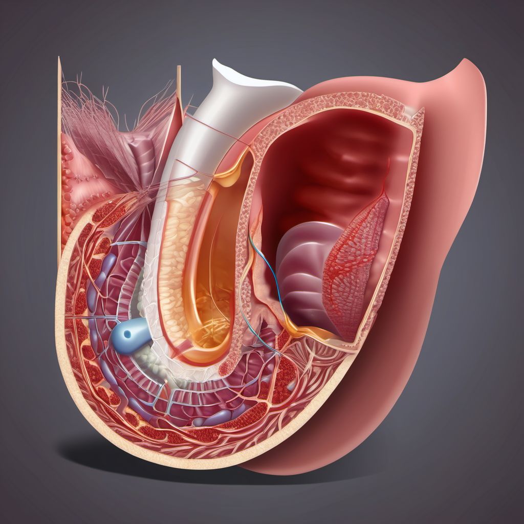 Laceration without foreign body of abdominal wall, epigastric region with penetration into peritoneal cavity digital illustration
