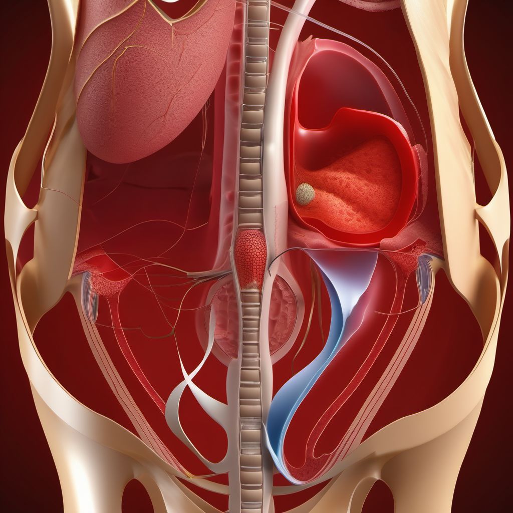 Laceration without foreign body of abdominal wall, left lower quadrant with penetration into peritoneal cavity digital illustration