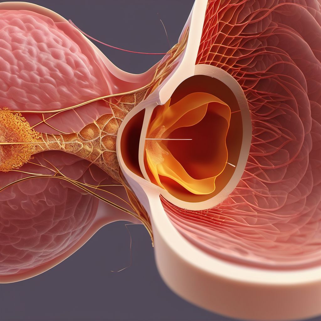 Laceration with foreign body of abdominal wall, left upper quadrant with penetration into peritoneal cavity digital illustration