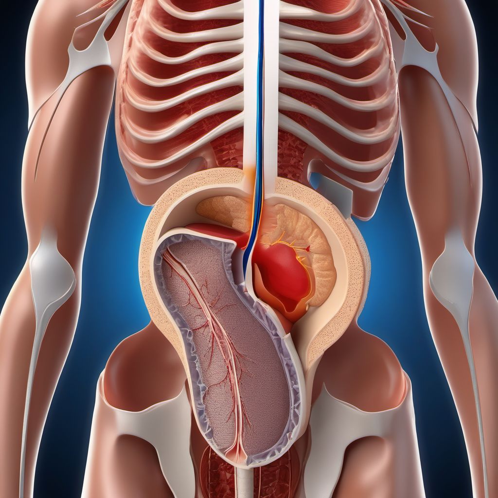 Laceration with foreign body of abdominal wall, unspecified quadrant with penetration into peritoneal cavity digital illustration