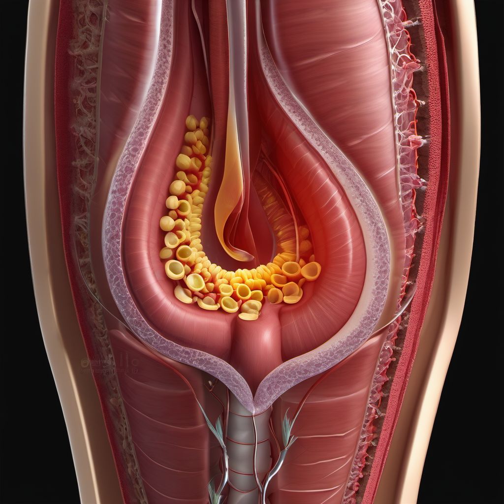 Puncture wound with foreign body of abdominal wall, epigastric region with penetration into peritoneal cavity digital illustration
