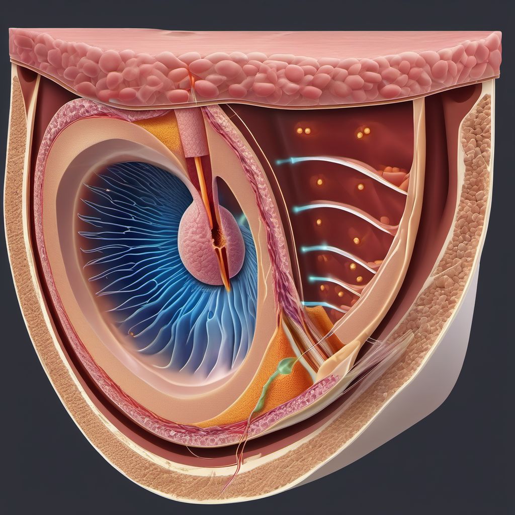 Puncture wound with foreign body of abdominal wall, periumbilic region with penetration into peritoneal cavity digital illustration