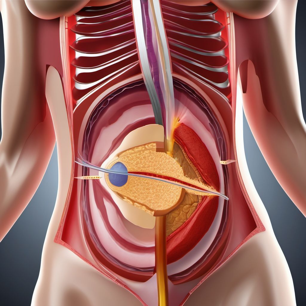 Puncture wound with foreign body of abdominal wall, unspecified quadrant with penetration into peritoneal cavity digital illustration
