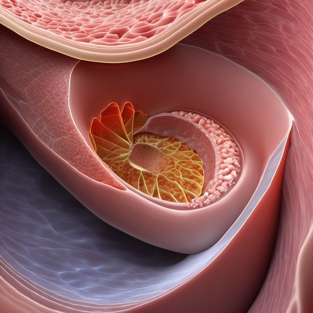 Open bite of abdominal wall, right lower quadrant with penetration into peritoneal cavity digital illustration