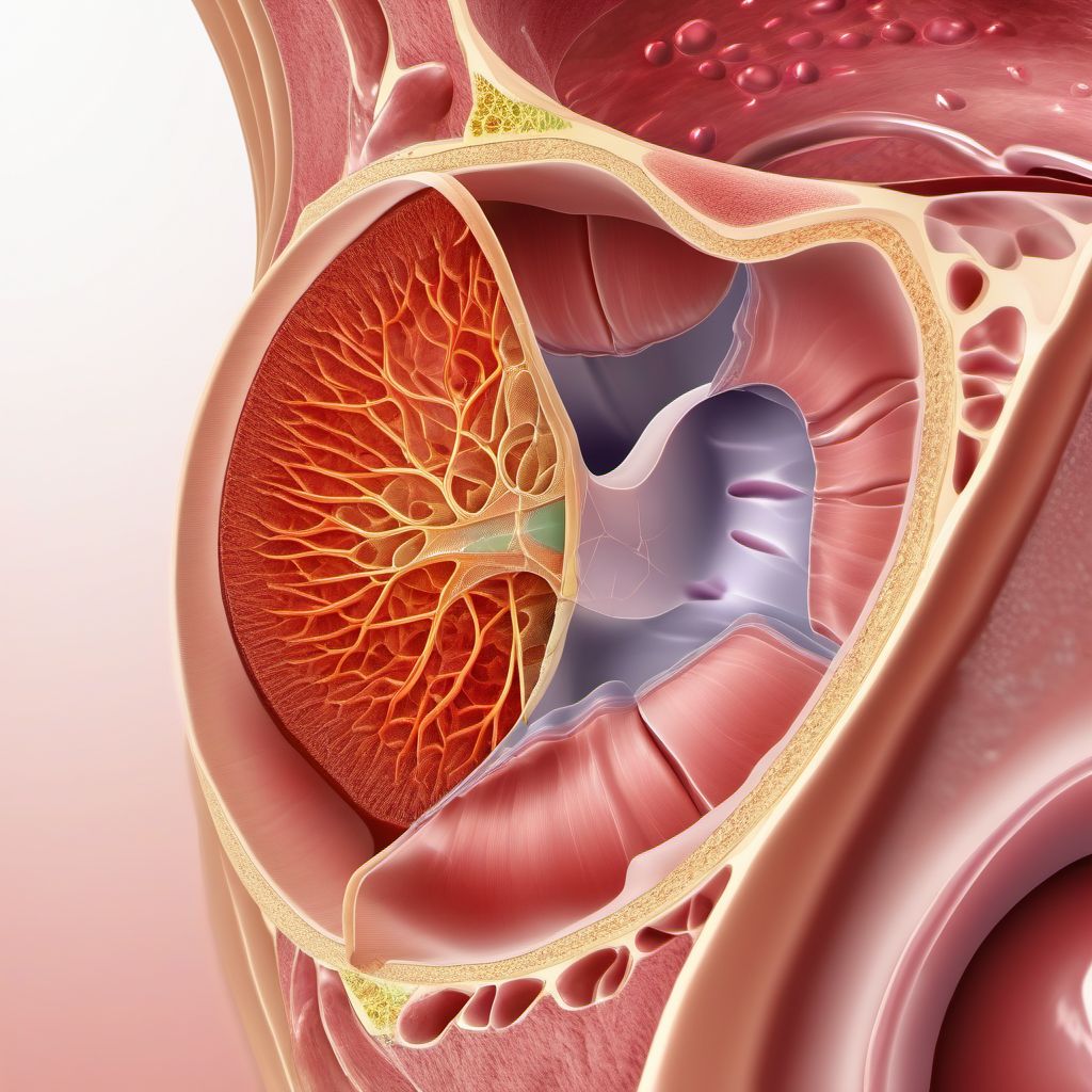 Open bite of abdominal wall, left lower quadrant with penetration into peritoneal cavity digital illustration