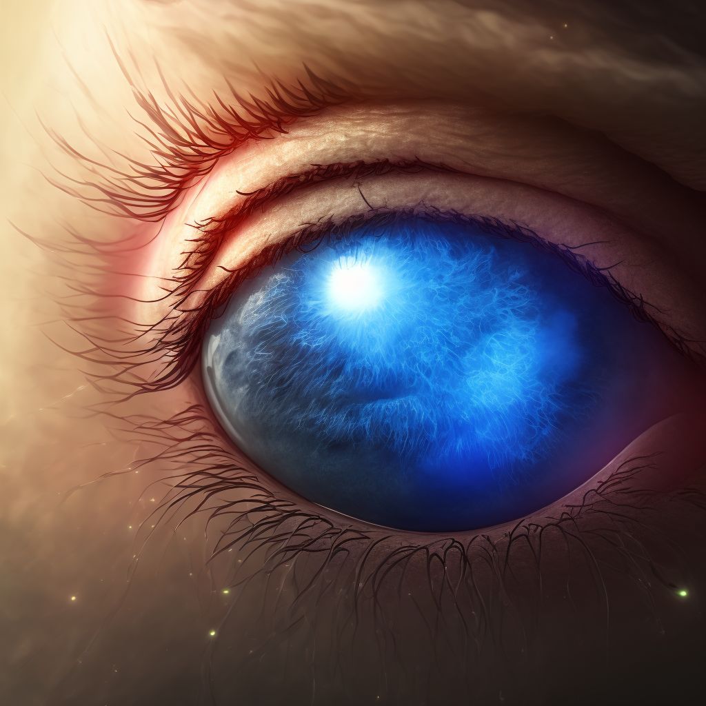 Type 1 diabetes mellitus with proliferative diabetic retinopathy with traction retinal detachment not involving the macula, left eye digital illustration