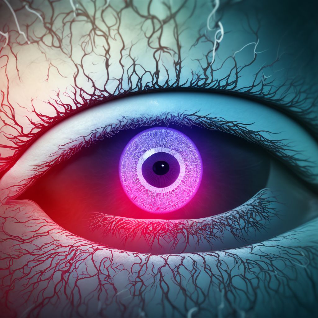 Type 2 diabetes mellitus with proliferative diabetic retinopathy with combined traction retinal detachment and rhegmatogenous retinal detachment, right eye digital illustration