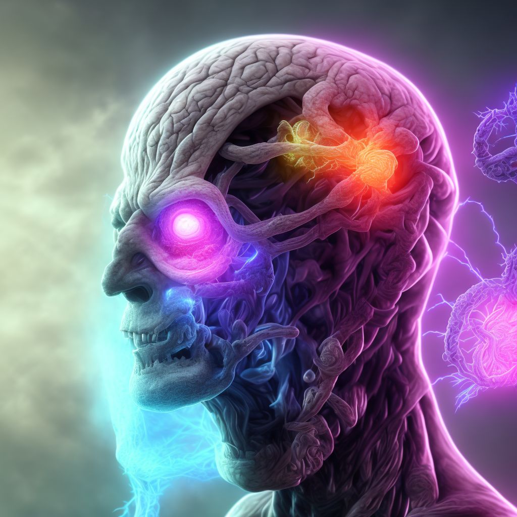 Persistent migraine aura with cerebral infarction, intractable, with status migrainosus digital illustration