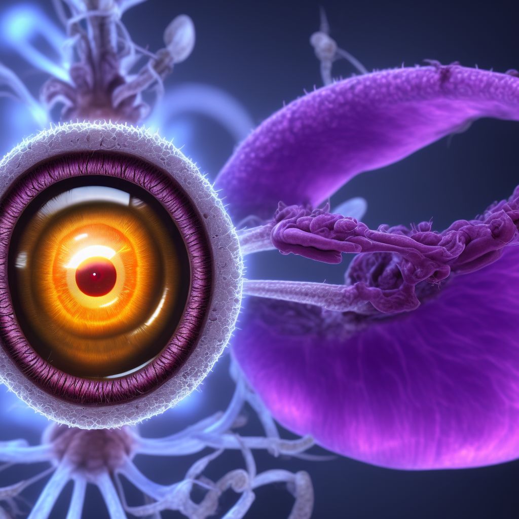 Parasitic cyst of iris, ciliary body or anterior chamber, right eye digital illustration