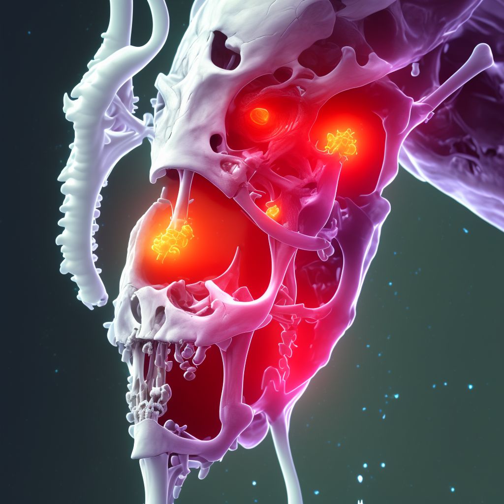 Non-pressure chronic ulcer of left calf with necrosis of bone digital illustration