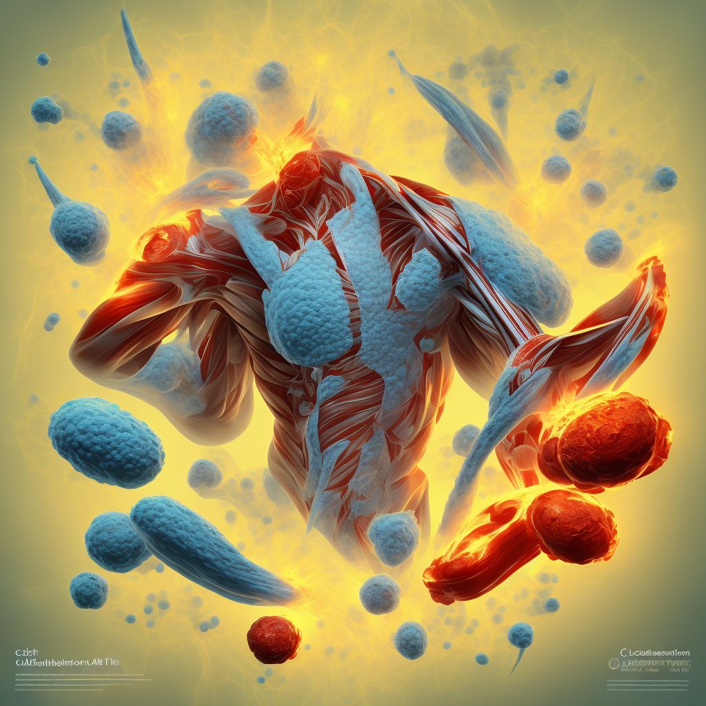 Calcification and ossification of muscles associated with burns, right shoulder digital illustration