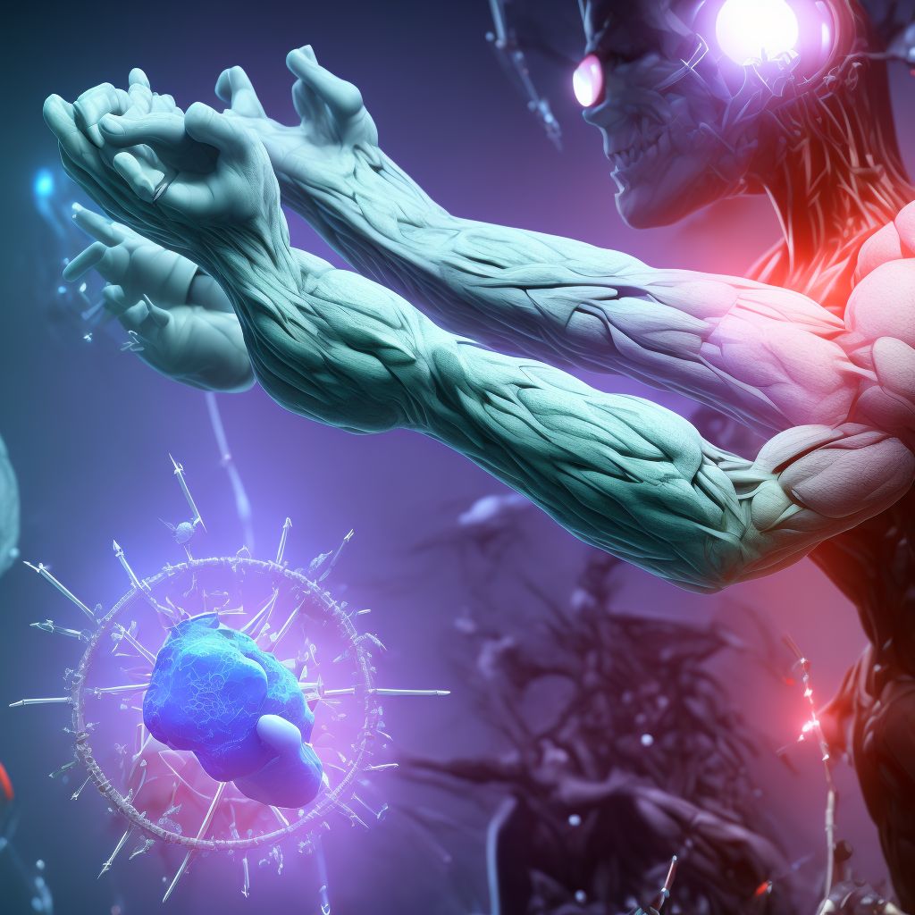 Separation of muscle (nontraumatic), left forearm digital illustration