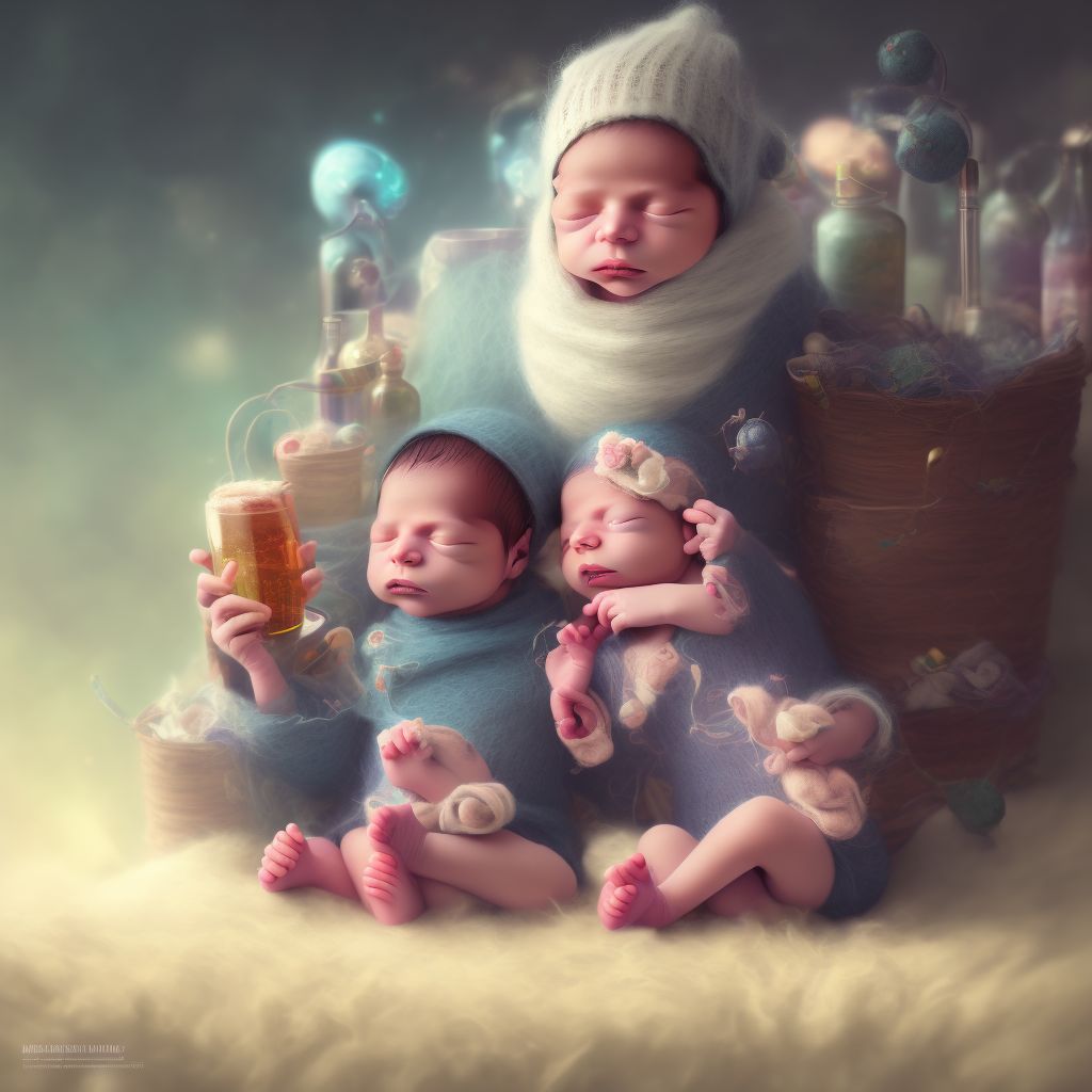 Newborn affected by maternal use of alcohol digital illustration