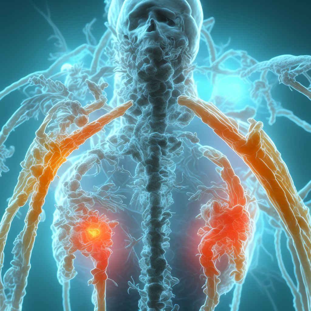 Central cord syndrome at C8 level of cervical spinal cord, initial encounter digital illustration