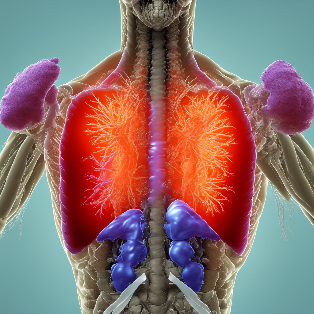 Laceration with foreign body of unspecified back wall of thorax with penetration into thoracic cavity, initial encounter digital illustration