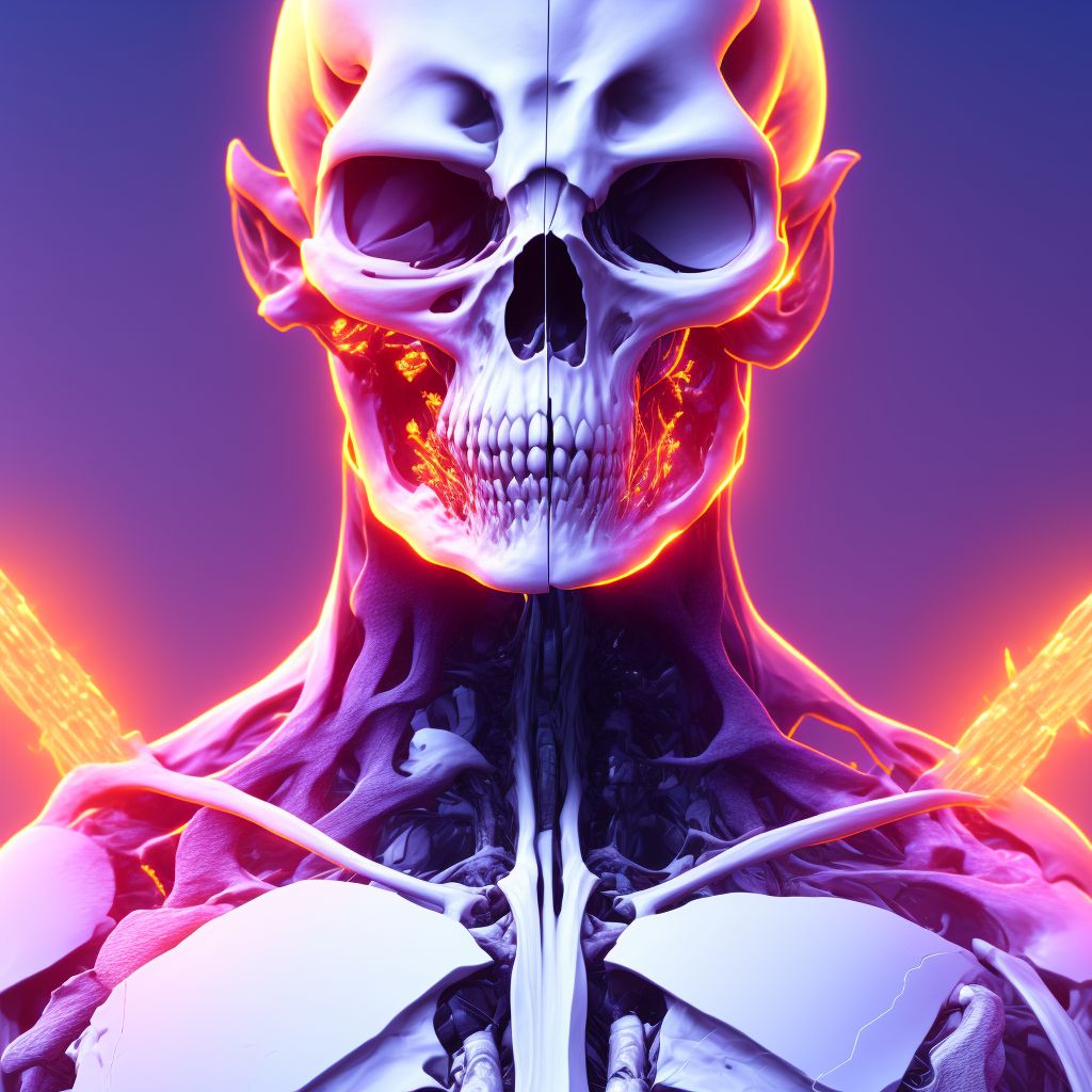 Displaced fracture of neck of scapula, left shoulder, subsequent encounter for fracture with routine healing digital illustration