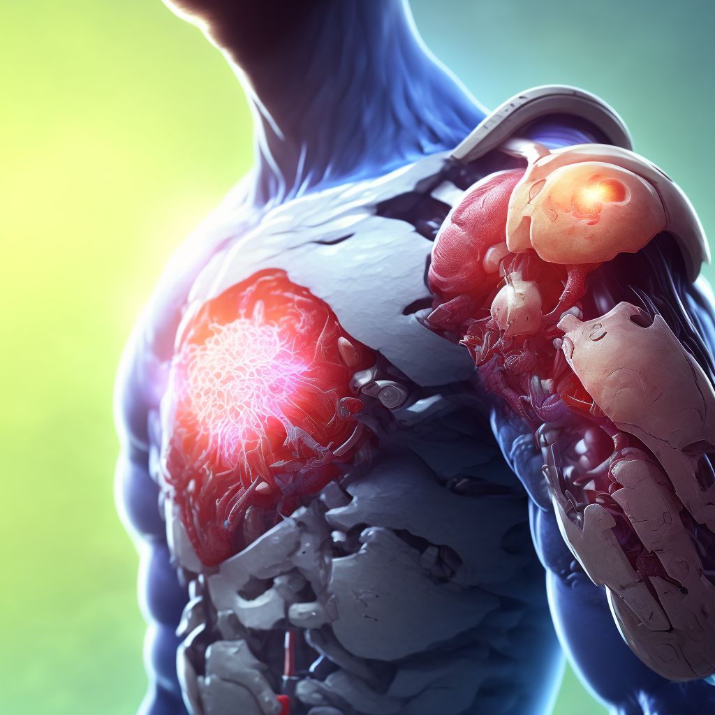 Complete traumatic amputation of right shoulder and upper arm, level unspecified, initial encounter digital illustration