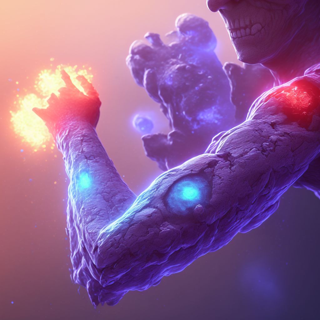 Blister (nonthermal) of left elbow, subsequent encounter digital illustration