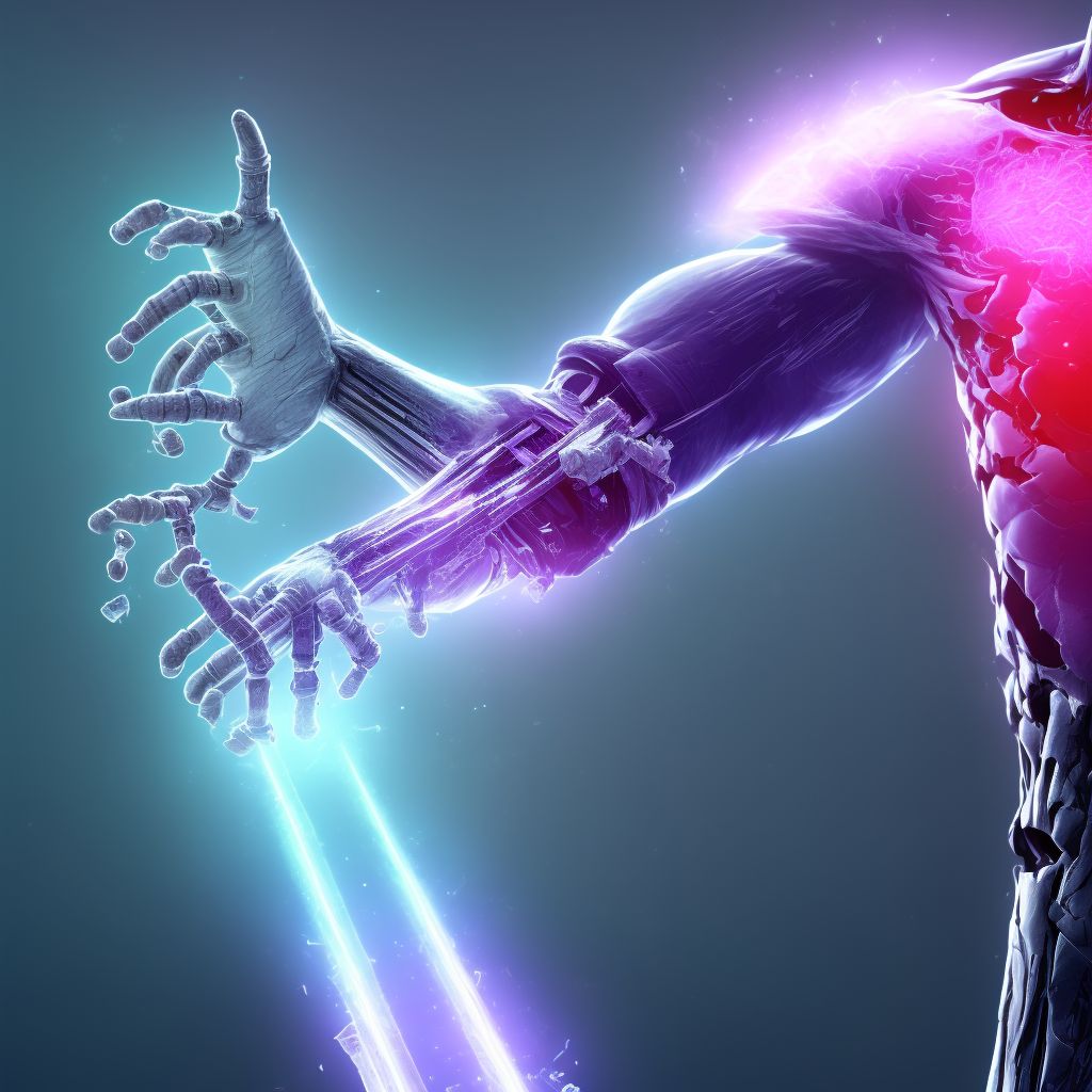 Other fracture of upper end of right ulna, subsequent encounter for open fracture type IIIA, IIIB, or IIIC with delayed healing digital illustration
