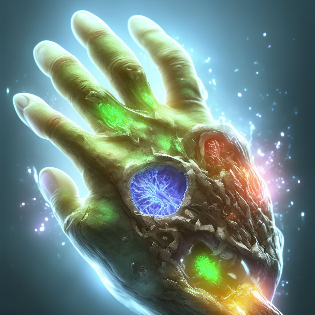 Unspecified injury of intrinsic muscle, fascia and tendon of right little finger at wrist and hand level, subsequent encounter digital illustration