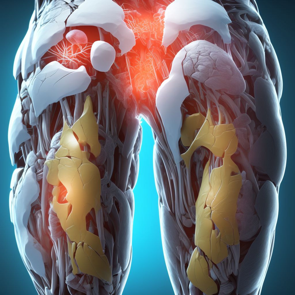 Other specified injury of muscle, fascia and tendon of the posterior muscle group at thigh level, unspecified thigh, initial encounter digital illustration