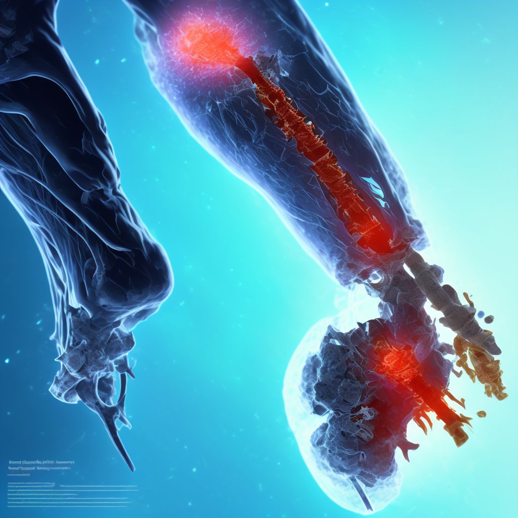 Displaced fracture of left tibial tuberosity, subsequent encounter for open fracture type IIIA, IIIB, or IIIC with delayed healing digital illustration
