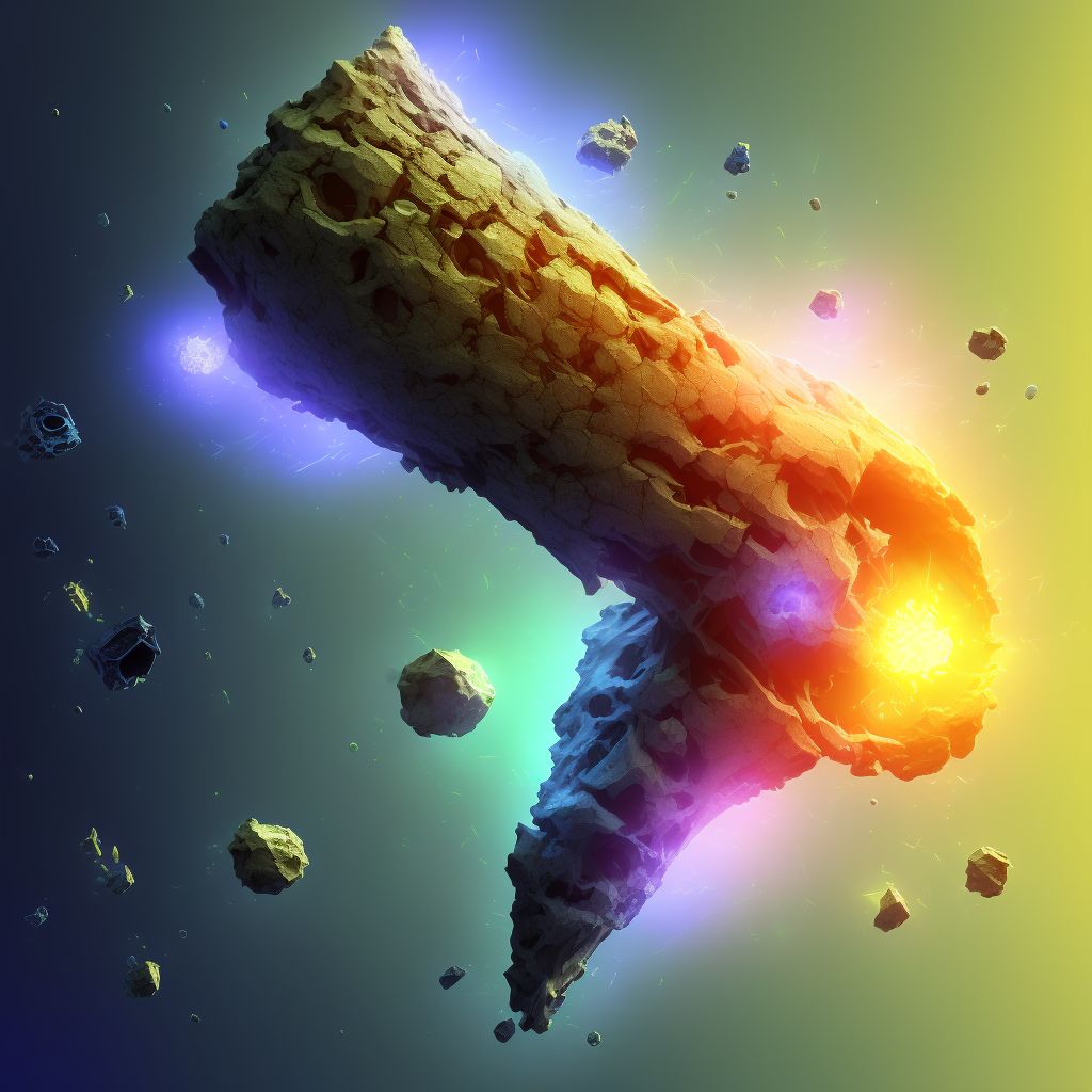 Displaced spiral fracture of shaft of unspecified tibia, subsequent encounter for open fracture type IIIA, IIIB, or IIIC with delayed healing digital illustration