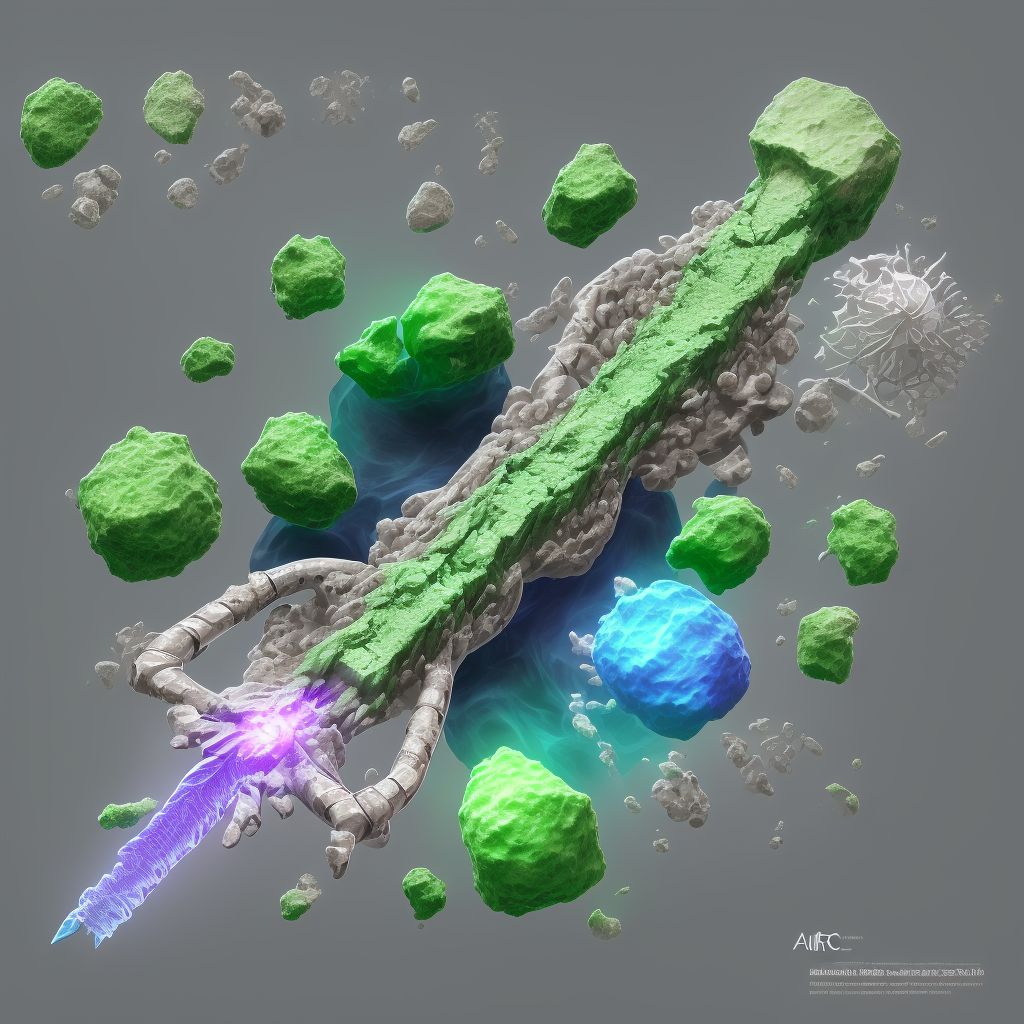 Nondisplaced segmental fracture of shaft of right tibia, subsequent encounter for open fracture type IIIA, IIIB, or IIIC with malunion digital illustration