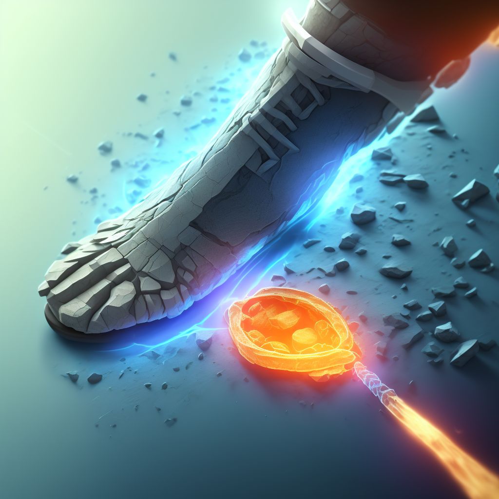 Displaced fracture of intermediate cuneiform of left foot, subsequent encounter for fracture with delayed healing digital illustration