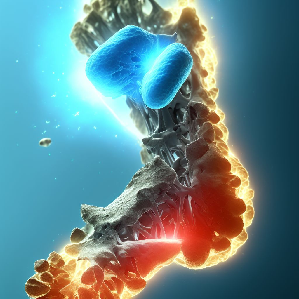 Displaced fracture of first metatarsal bone, left foot, subsequent encounter for fracture with delayed healing digital illustration