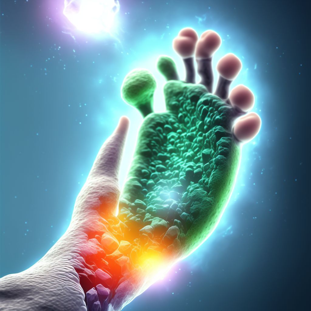Displaced fracture of first metatarsal bone, unspecified foot, subsequent encounter for fracture with malunion digital illustration
