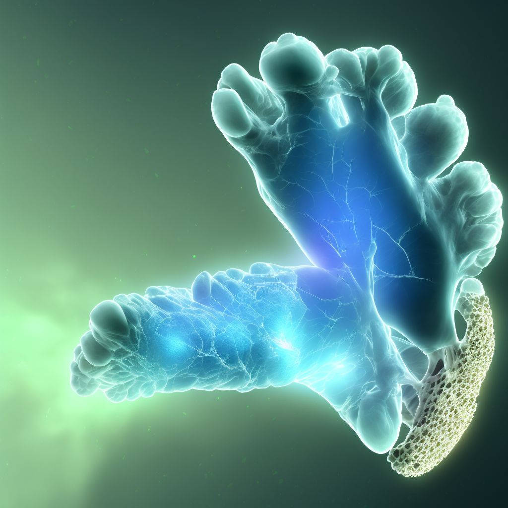 Nondisplaced fracture of first metatarsal bone, unspecified foot, subsequent encounter for fracture with delayed healing digital illustration