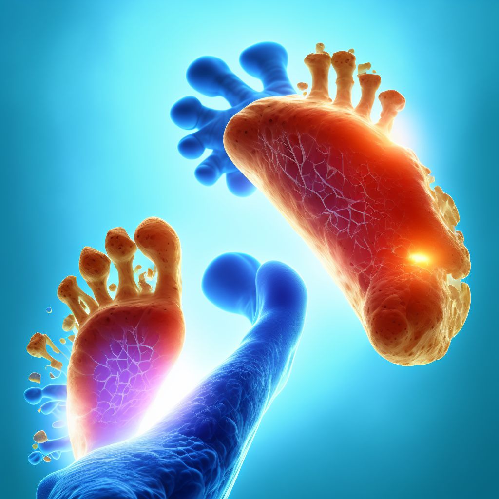Displaced fracture of second metatarsal bone, right foot, sequela digital illustration