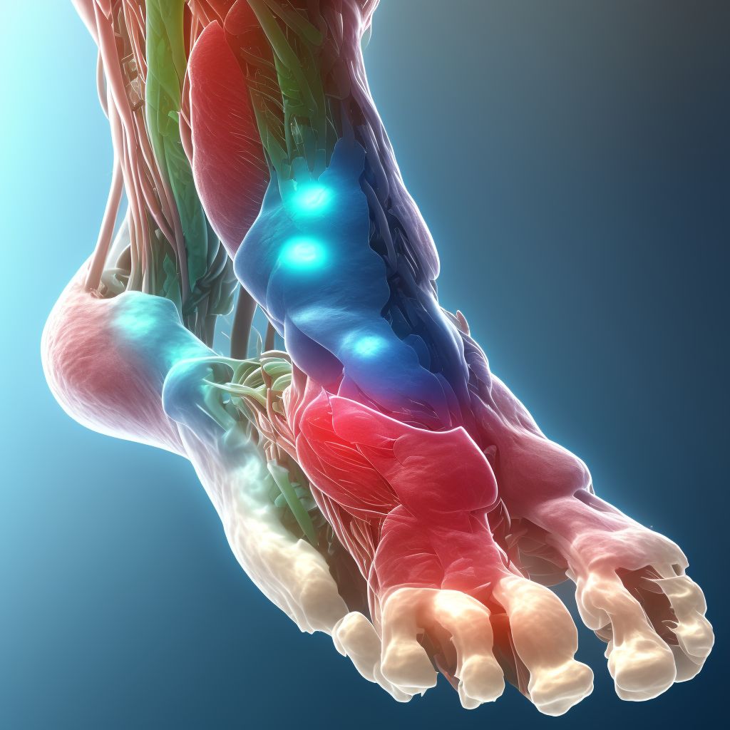 Strain of unspecified muscle and tendon at ankle and foot level, right foot, sequela digital illustration