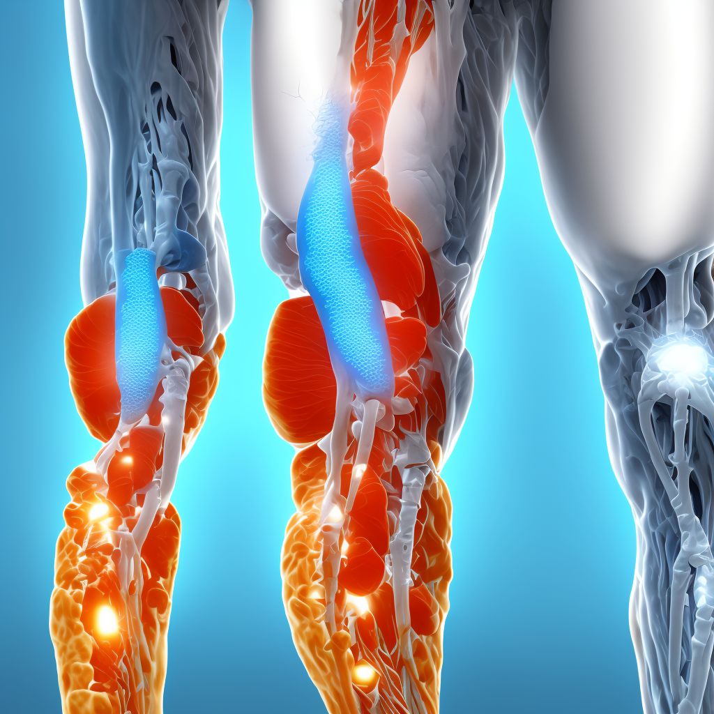 Periprosthetic osteolysis of internal prosthetic right knee joint, sequela digital illustration