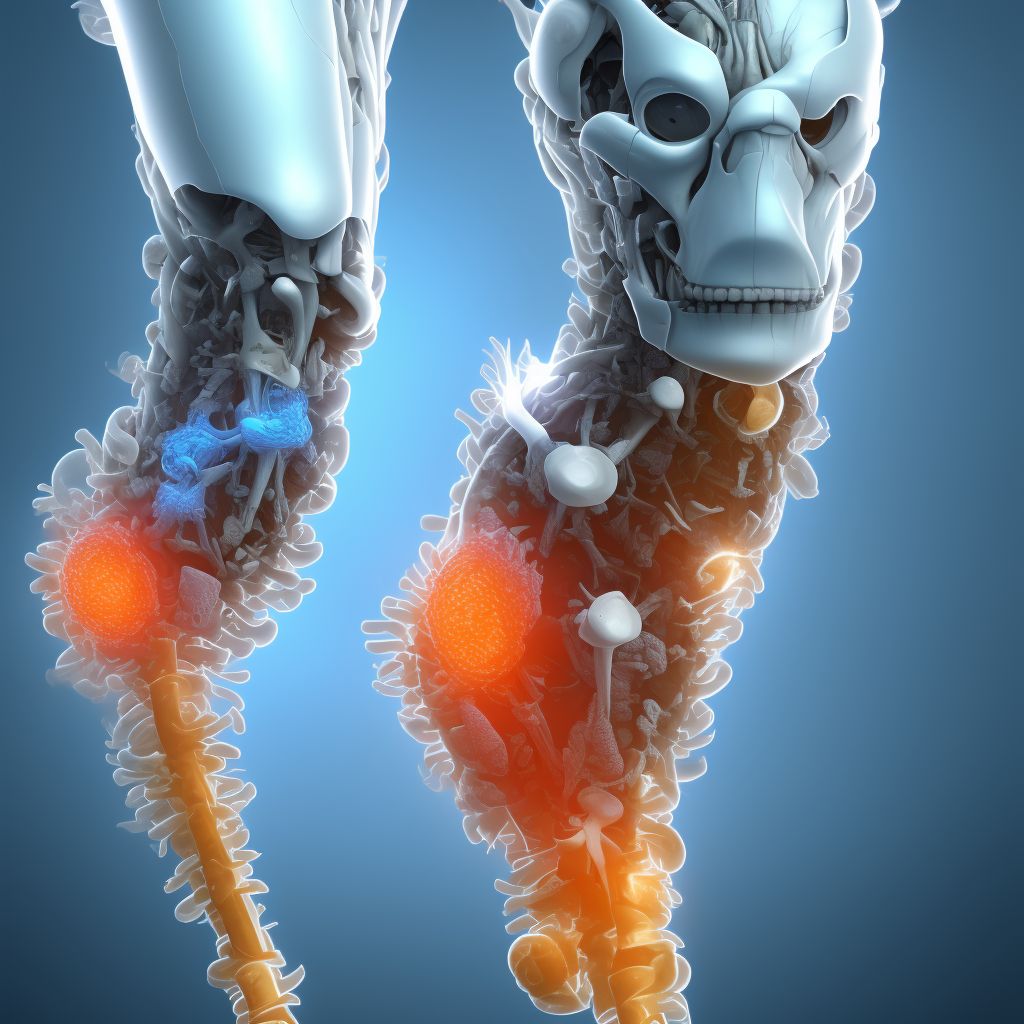 Wear of articular bearing surface of internal prosthetic left knee joint, sequela digital illustration